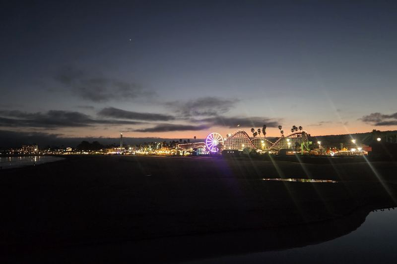 The wheel, lit up after dark