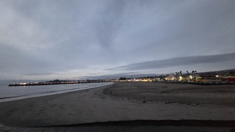 Boardwalk lights at blue dusk