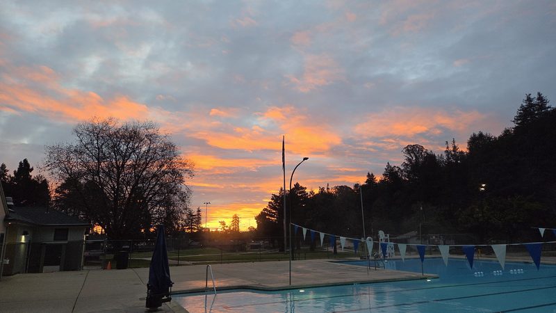 Pink dawn above the quiet pool